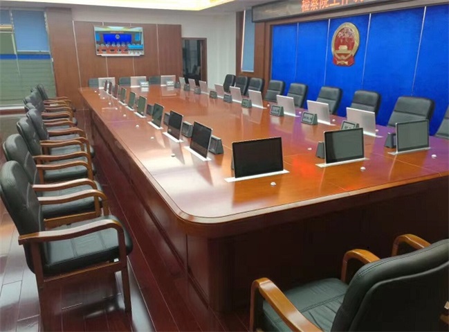 无纸化会议超薄高清液晶显示屏升降会议桌(17)(图1)